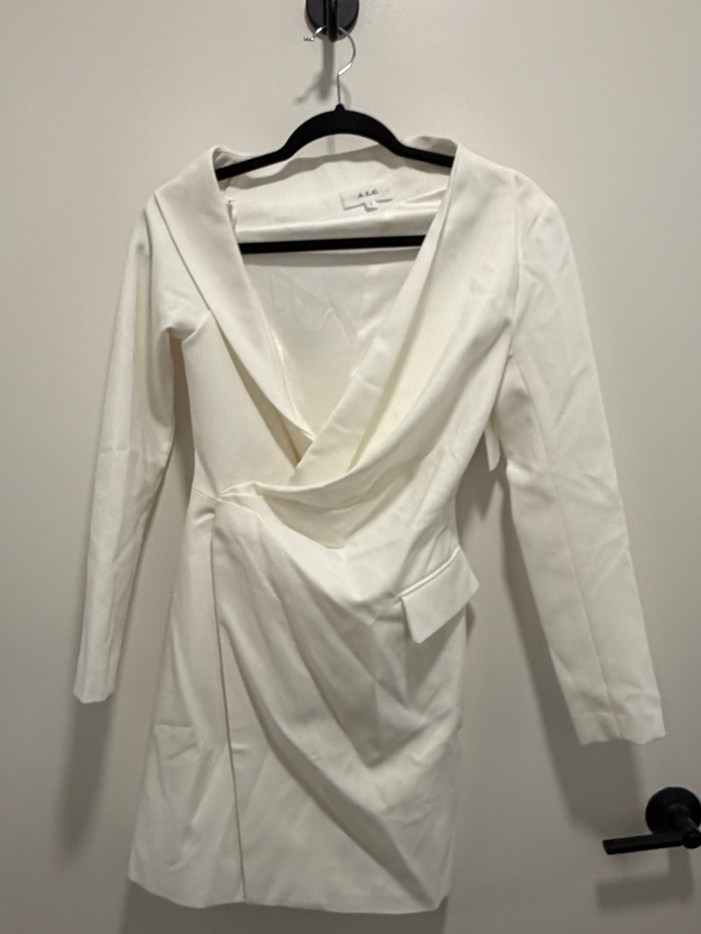 A.L.C. White Draped V-Neck Long Sleeve Mini Dress